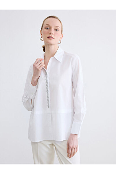 LC Waikiki Rmz Gi̇yi̇m Farkiyla Stoned Loose Fit Poplin Women's Shirt