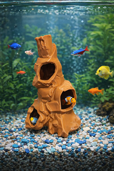 baskıhomed -Akvaryum Süsü Mağara Dekor Kaya Oyuk Dekoru Balık Saklanma Alanı