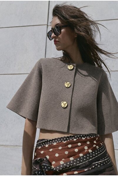 Nes Metal dugme detayli şık tasarım mini hırka