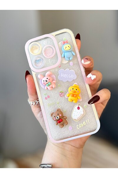 MİRAZ TASARIM حافظة شفافة ثلاثية الأبعاد مزينة بشكل لطيف لهاتف آيفون 14 برو