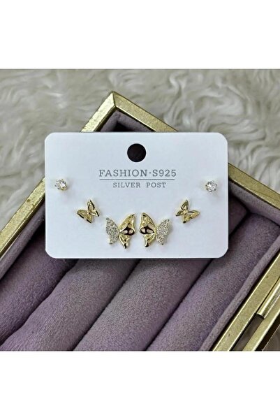 Septemmart Zircon Stone 3-Piece Butterfly Figured Gold Color Earring Set 316L...