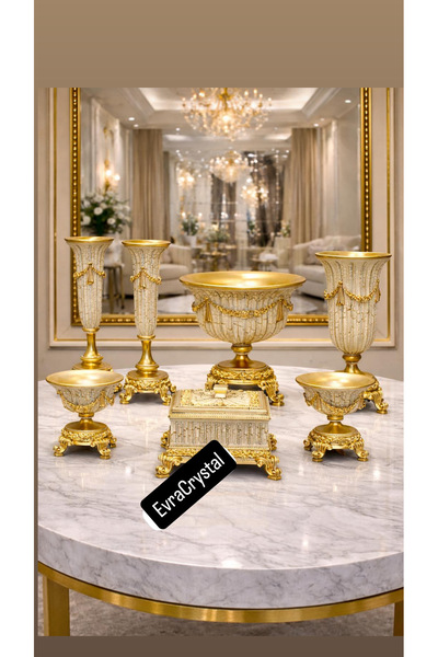 EVRA 8 Parça Polyester Krem Renk Konsol Salon Takımı