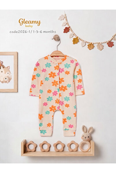 Gleamy Baby 100% Cotton Snap-On Romper – Floral Pattern, 1-3-6 Months