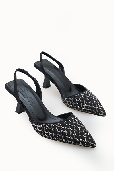 Riccon Women's Pointed Toe Open Back Thin Heeled Shoes 001207 Black Silver