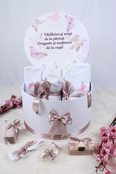 GoVo Kids Trusou botez Fetita, 8 piese, Fluturi Roz Pudra – Set complet botez...