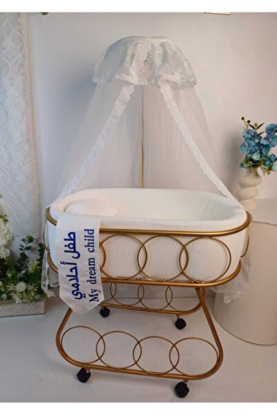 My dream child سرير اطفال مواليد بيضاوي فاخر بقاعده ذهبيه وفرش ناعم وناموسيه ...