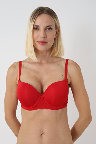 MODELLİFE Red Double Support Double Ultra Support Push up Bra Double Padded R...