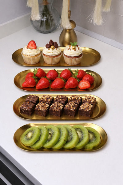 cicizuccaciye 4 Lü Gold Dikdörtgen Sunum Tabağı