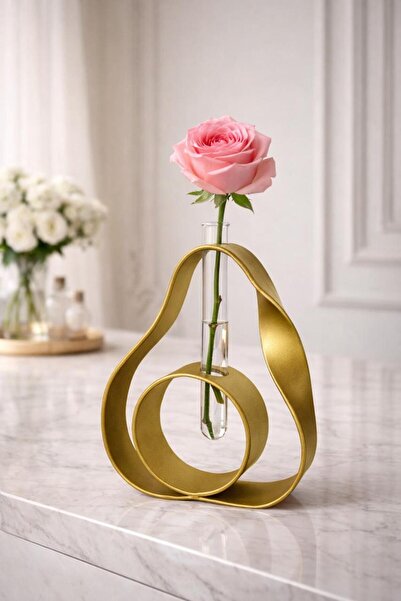 fromro Flow Decorative Vase with Test Tube – Gold Finish