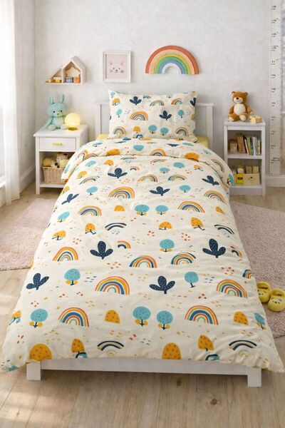 Elay Tekstil Rainbow Patterned Single Children's Room Duvet Cover Set (Withou...