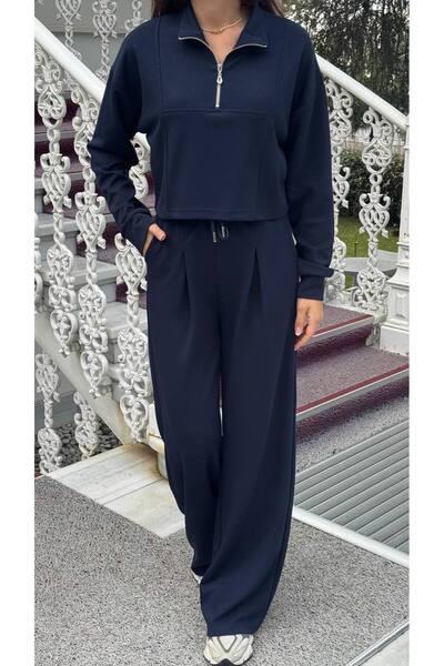 DAME Women's Half Zippered Pleated Detail Modal Track Suit