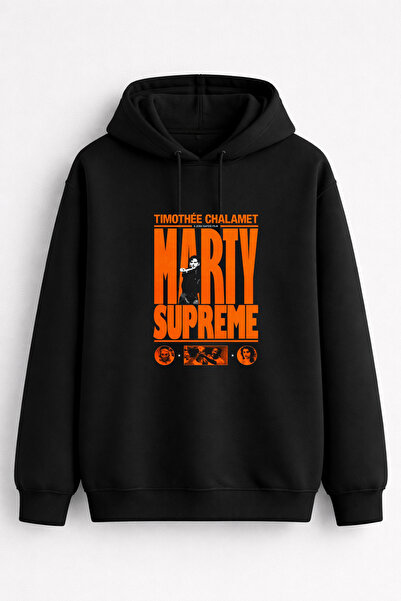 AYDESİGN Marty Supreme Printed Hooded Black Sweatshirt