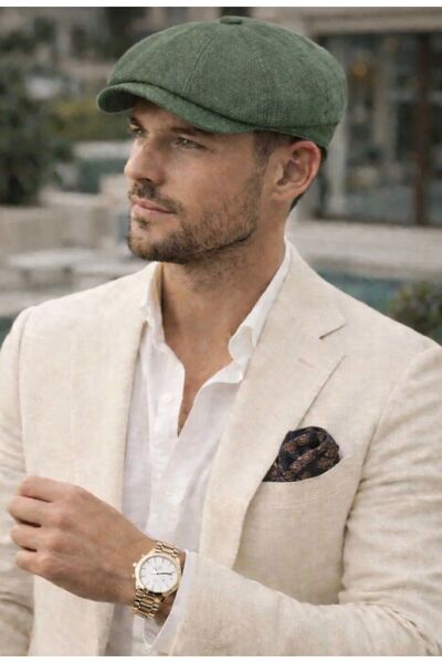 Sanlore Erkek %100 Pamuk Yazlık 8 Parça Keten Peaky Blinders moda Kasket