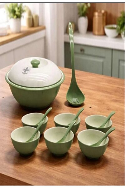 Generic Melamine soup set, 15 pieces, green color