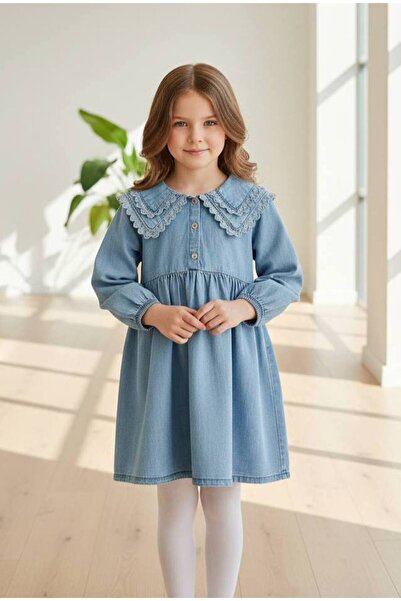 Bloom Bebe Yaka Nakışlı Kız Çocuk Elbise