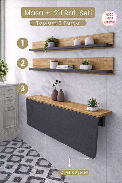 Kydonia Home 60x110 Katlanır Duvara Monte Masa ve 2 Adet 15x110 Raf Seti Antr...