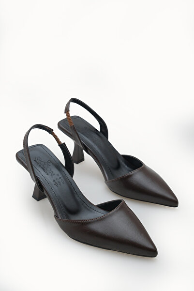 Riccon حذاء نسائي بكعب رفيع ومقدمة مدببة ومفتوح من الخلف 001206 بني ريفي