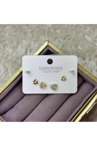 Septemmart طقم أقراط ذهبية مكونة من 3 قطع بتصميم مثلث وحجر الزركون من الفولاذ...