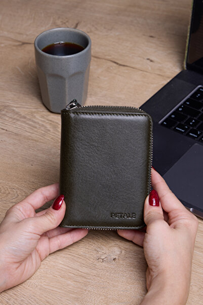 Lysande 100% Genuine Leather Small Women's Wallet Practical and Minimalist Khaki