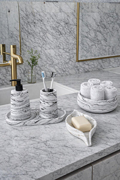 Zigzag Home Διακοσμητικό σετ μπάνιου 5 τεμαχίων με μαρμάρινο σχέδιο, οβάλ, με...