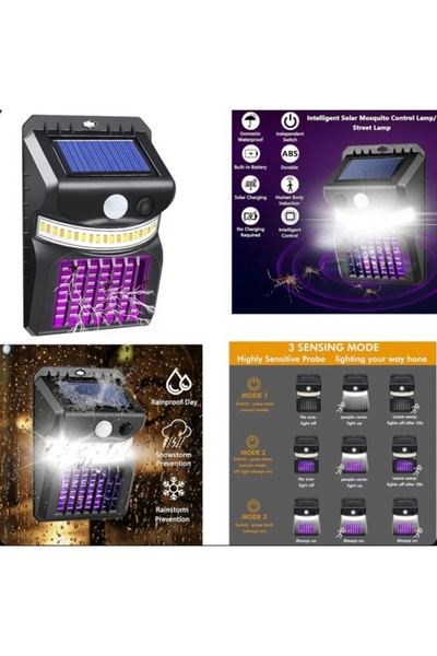 AMRIS Lampă solară UV LED 15 x 10 cm anti-insecte cu senzor de mișcare și ilu...