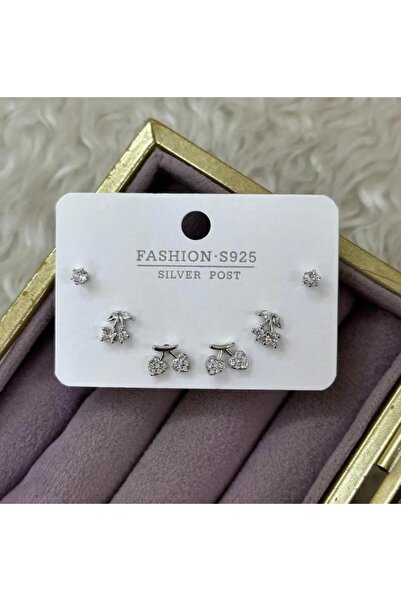 Septemmart Zircon Stone 3-Piece Cherry Figured Earring Set 316L Steel