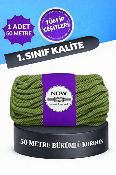 ndw natural design work NDW Bükümlü Kordon İp 6-7 Milim 50 Metre Haki (Örgü- ...