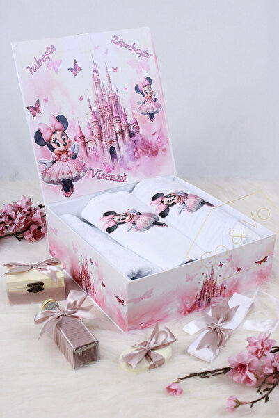 GoVo Kids Trusou botez Fetita, Minnie Mouse – Set botez, 8 piese, Cadou Nasi