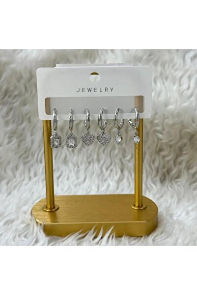 Septemmart Zircon Stone Dangling 3-Piece Mixed Figure Hoop Earring Set 316L S...