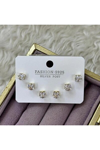 Septemmart Square Baguette Zircon Stone Gold Color Steel Earring Set Non-Tarn...