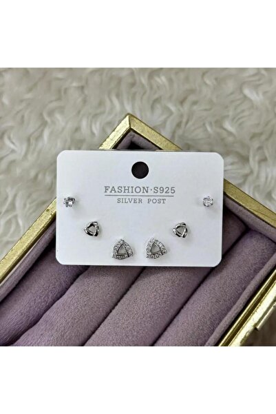 Septemmart Zircon Stone Geometric Triangle Model Silver Color 3-Piece Combina...