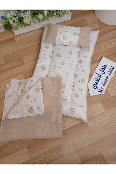 My dream child 3-piece beige baby set with star pattern, including a baby bla...