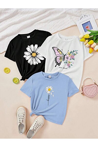 PALPİTO Women's 3-Pack Plants Printed Oversize T-Shirt