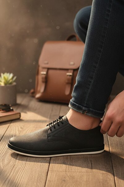 enoch حذاء رجالي كاجوال من الجلد الطبيعي مزين باللؤلؤ وتفاصيل منسوجة مقطوعة ب...