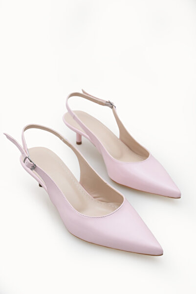 Riccon حذاء نسائي بكعب رفيع ومقدمة مدببة ومفتوح من الخلف 0012200 جلد وردي لامع