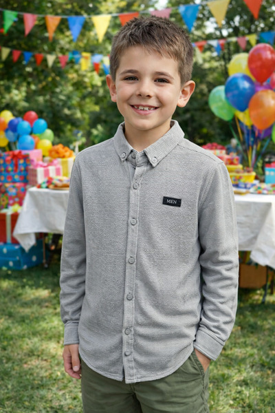 Yalçınoğlu Kids Boy's Waffle Textured Cotton Shirt Suitable for Holidays & Bi...