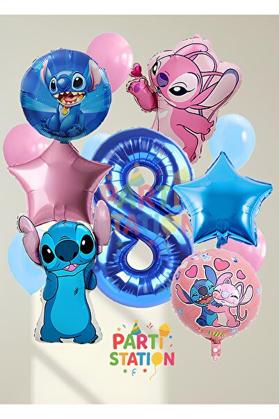 Parti Station Stitc & Angel Balon Seti 8 Yaş Doğum Günü 13 Parça Parti Seti