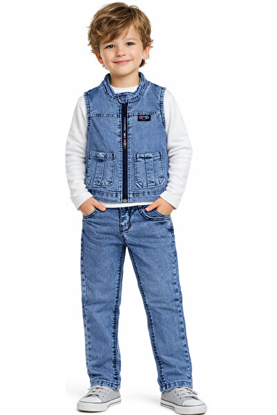 İrem Çocuk Giyim سترة جينز للأولاد بسحاب للإغلاق، بنطلون جينز بأكمام طويلة، ل...