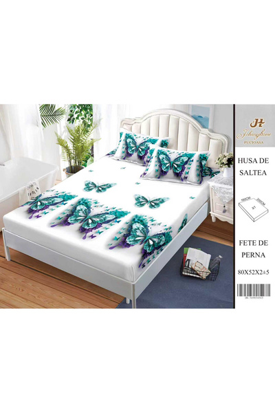 FIONNA.RO Satin Cotton Cover With Stretchy And Pillowcases 160X200cm - Turquo...