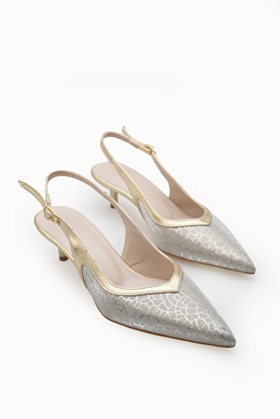 Riccon Women's Pointed Toe Open Back Thin Heeled Shoes 0012207 Gold Textured