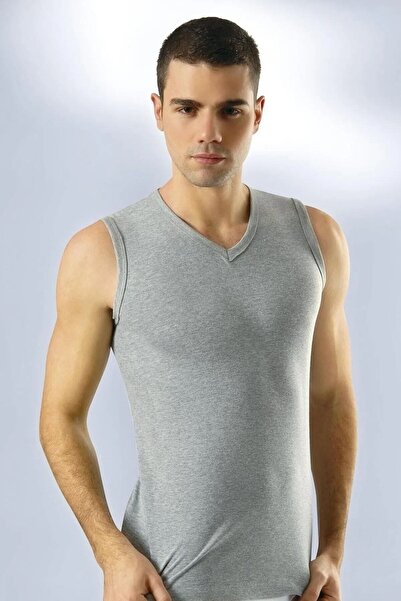 Anıt 6 Pieces Ribbed V-Neck Zero Sleeve Men's Undershirt 100% Cotton