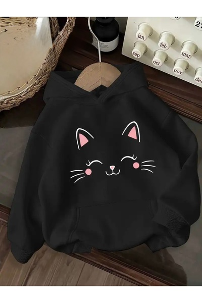 Marco Fresco Oversized Unisex Women/Men Hoodie Sweatshirt with Cat Face Print