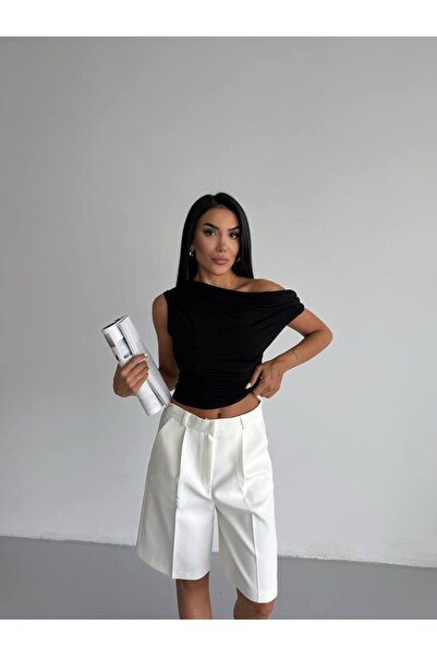hiraz fashion بلوزة ساندي سوداء بتفاصيل على الكتف للنساء