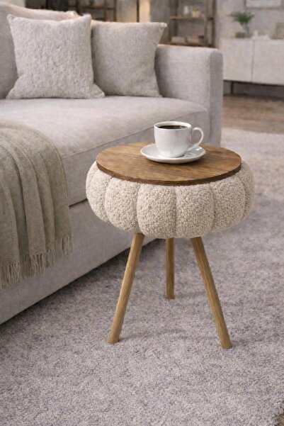 own home Papatya Teddy Kumaş Kaplamalı Ahşap Ayaklı Yuvarlak Zigon Sehpa , Ya...