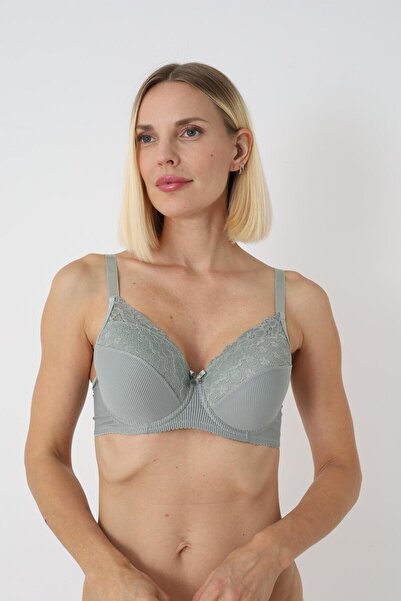 MODELLİFE Mint Half Lace Striped Blouse Without Filling