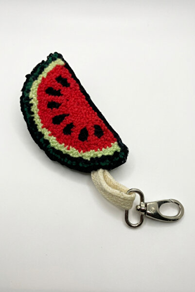Runades سلسلة مفاتيح معدنية مزخرفة يدويًا على شكل شريحة البطيخ مع مشبك معدني