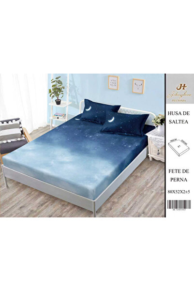 FIONNA.RO Satin Cotton Cover With Stretchy And Pillowcases 160X200cm - Sky Bl...