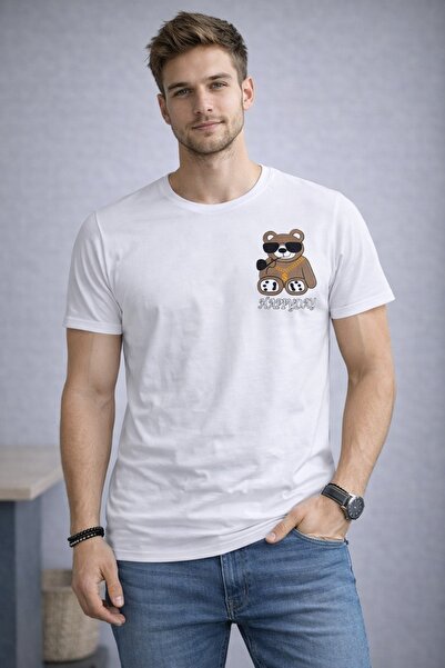 FOR MYSELF Bear Printed Round Neck Men's T-Shirt