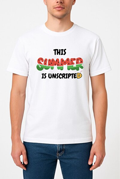 T-MUCH WHITE PREMIUM T-SHIRTTHIS SUMMER IS UNSCRIPTEDXS