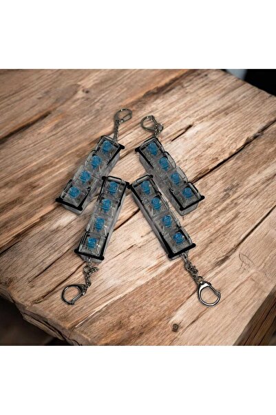 feys shop Işıklı Klavye Tuşlu Anahtarlık - KARIŞIK RENK GÖNDERİLİR - 4'lü Clic Sesli Stres Oyuncağı Anahtarlık